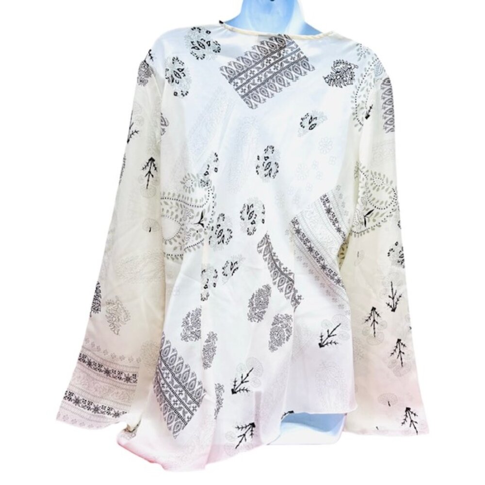 Fred David & Only Nine Blouse  XL V-Neck  pink Ivery  Flora Long Sleeve(#54 - Picture 4 of 10
